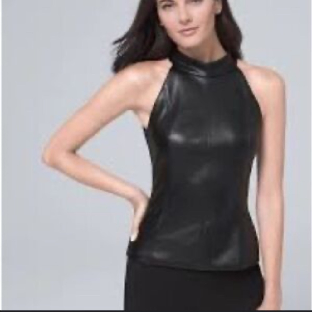 WHITE HOUSE BLACK MARKET Black Sleeveless Top FAUX LEATHER size 0 NWT